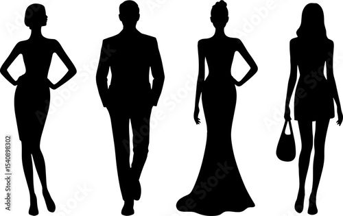 Silhouettes Elegant Fashion Models Poses Formal Evening Wear