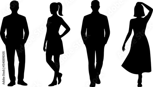 Silhouette People Standing Male Female Fashion Poses