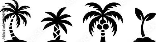 Simple Palm Trees Set Tropical Plants Sprout Symbols