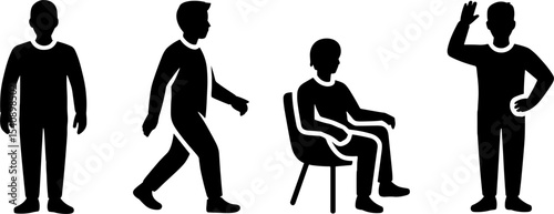Man Standing Walking Sitting and Waving Poses Silhouettes