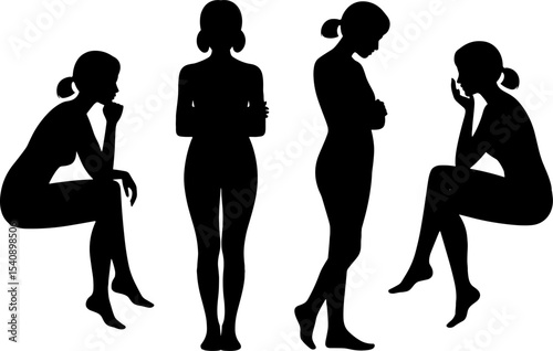 Female Silhouette Standing Sitting Thinking Pensive Body Language