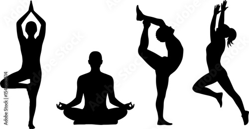Yoga Poses Silhouette Meditation Fitness Balance Flexibility