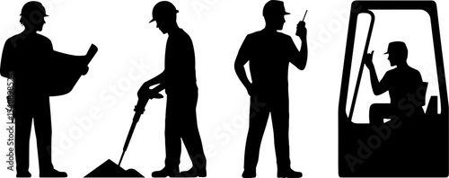 Construction Worker Silhouettes Operating Equipment Communication Site Safety