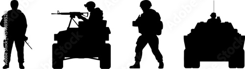 Military Soldier Silhouettes Armored Vehicle Combat Concept