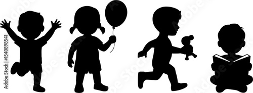 Child Silhouettes Playing Balloon Toy Reading Kids Activity