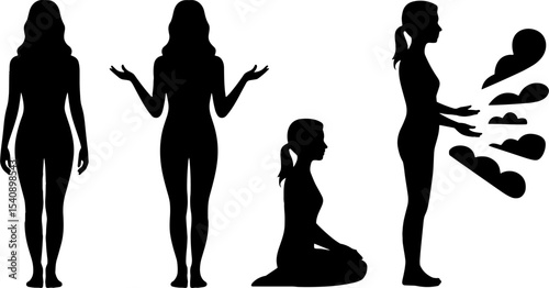Female Silhouette Poses Meditation Relaxation Yoga Breath Exercises