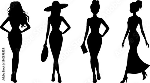 Fashion Woman Silhouettes Elegant Dress Style Poses