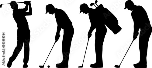 Golf Player Silhouettes Swing Putting Carrying Bag Sports