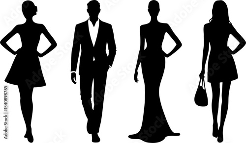 Fashion Silhouettes Woman Man Elegant Poses