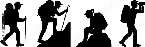 Hiker Silhouettes Backpack Trekking Climbing Outdoor Adventure