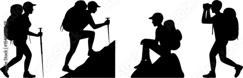 Hiking Silhouette Backpacker Trekking Exploration Adventure