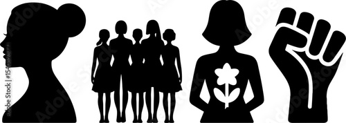 Feminine Profile Group Women Flower Power Fist Symbol Empowerment