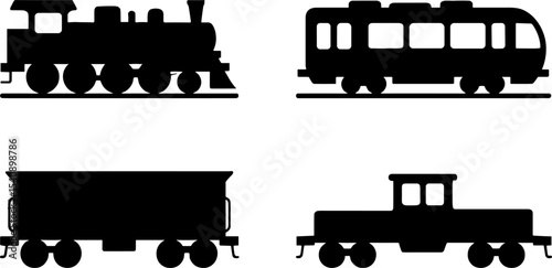 Train Locomotive Passenger Freight Caboose Silhouettes Set