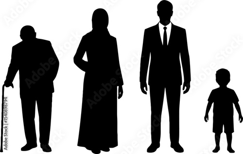 Silhouette Family Group Elder Woman Man Child Symbol