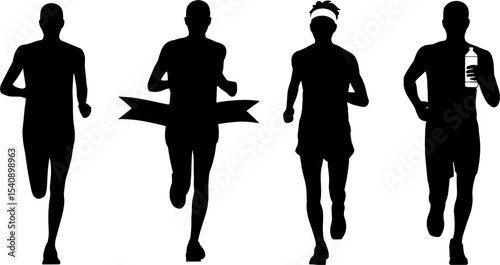 Marathon Runner Silhouettes Winning Finish Line Hydration