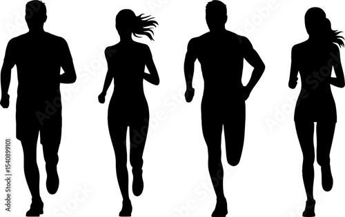 Silhouette Runners Male Female Athletic Fitness Marathon Training