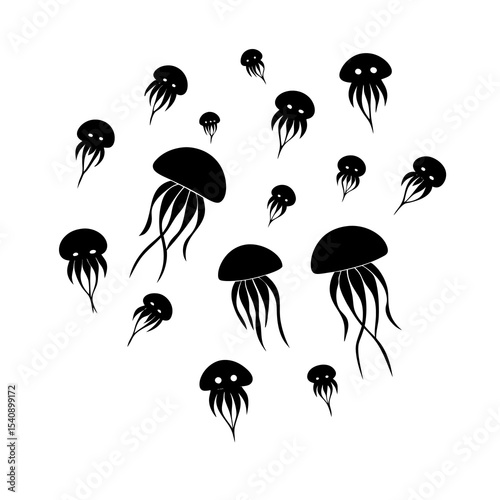 set of black silhouettes of flowers