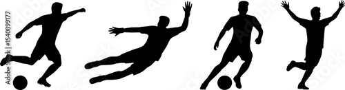 Soccer Player Silhouettes Action Poses Football Sport Set