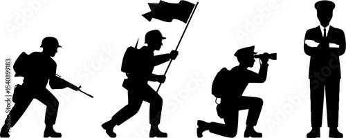 Soldier Silhouettes Infantry Flag Holder and Officer Observation