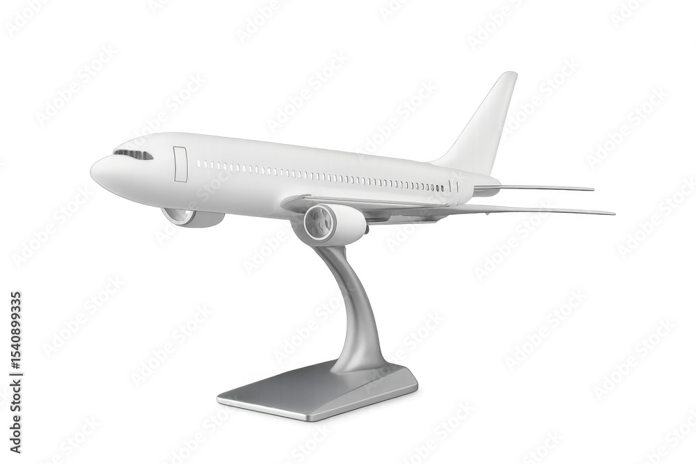 Fototapeta premium White airplane model on a stand with transparent background