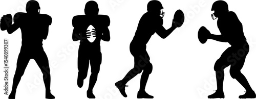 American Football Player Silhouettes Passing Running Catching Action
