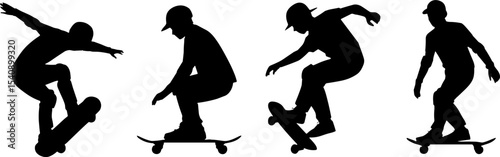 Skateboarder Silhouettes Performing Tricks Urban Street Sport