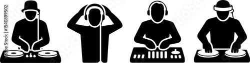 DJ Turntable Player Silhouettes Music Mixings