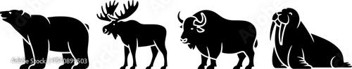 Silhouette Wildlife Animals Bear Moose Bison Walruss