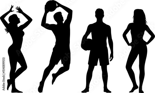 Basketball Players Silhouettes Male Female Sports Action Poses