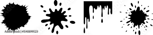 Black Ink Splash Drip Shapes Paint Splatter Elements