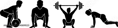Weightlifting Squat Deadlift Push Up Exercise Workout Silhouette