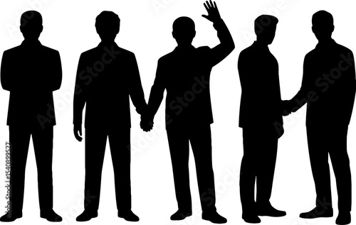 Businessman Silhouette Group Handshake Waving Corporate Greeting