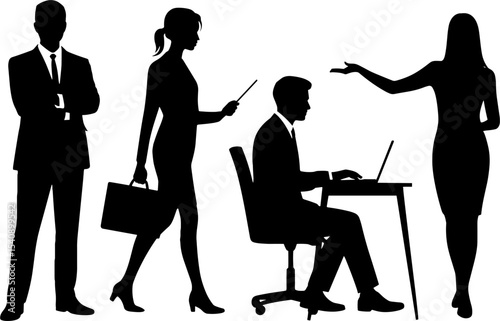 Business People Silhouettes Corporate Teamwork Office Meeting