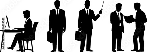 Businessman Silhouettes Working Office Meeting Presentation