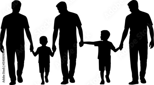 Silhouette Family Walking Men Holding Kids Hands Concept Parenting