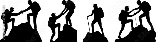 Hiking Team Helping Climbing Mountain Cooperation Support Concept
