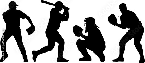 Baseball Player Silhouettes Pitcher Batter Catcher Infielder Sports