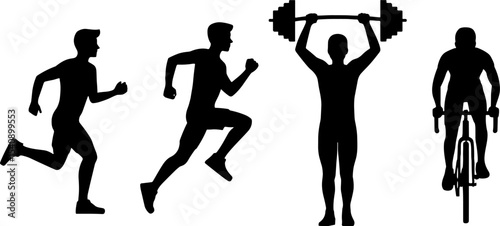 Silhouette Athletes Running Weightlifting Cycling Fitnesss