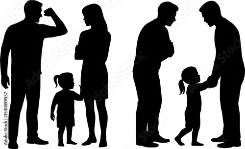 Family Conflict Silhouettes Father Yelling Angry Daughter Reconciliation