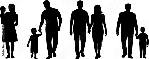 Silhouette Family Walking Holding Hands Children Parenthood Concept