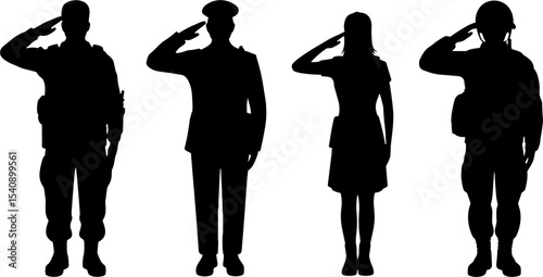 Military Police Officer Soldier Woman Silhouettes Saluting