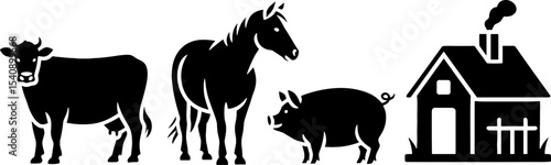 Farm Animals Cow Horse Pig and Country Cottage Stables