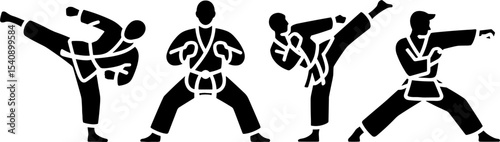 Karate Fighter Silhouettes Martial Arts Training Poses
