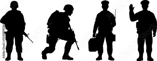 Military Personnel Silhouettes Soldier Troop Combat Preparation