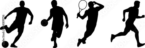 Sports Player Silhouettes Soccer Basketball Tennis Running Action