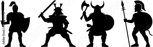 Silhouette Ancient Warrior Set Knight Samurai Viking Spartan Combat