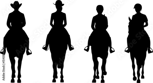 Silhouette Horse Riders Cowboy Equestrian Front View
