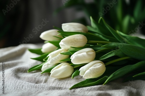 Fresh White Tulips Arranged Elegantly on a Textured Surface in Natural Light