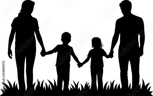 Silhouette Family Holding Hands Children Outdoors