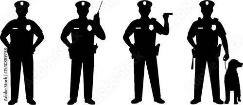 Police Officer Silhouettes Patrol Security Law Enforcement Team